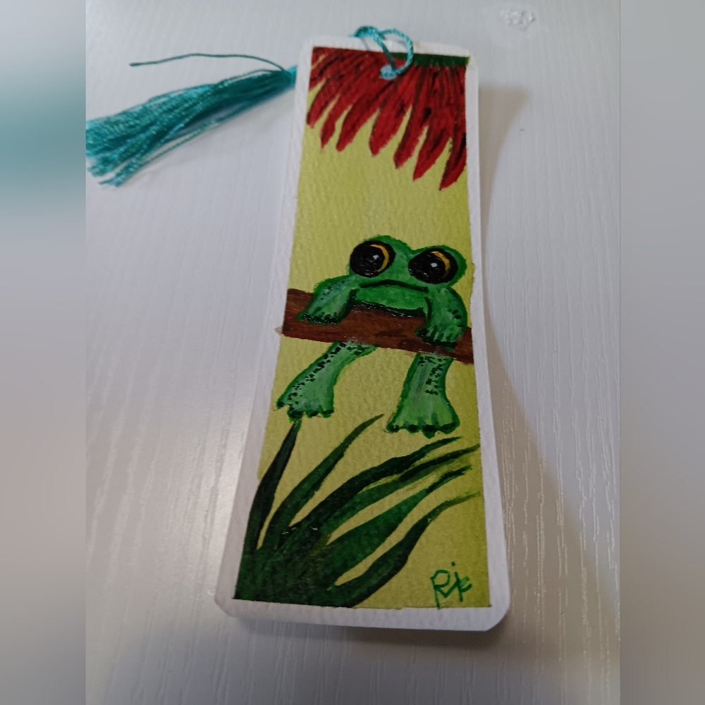 Hand-Painted Frog Bookmark with Tassel
